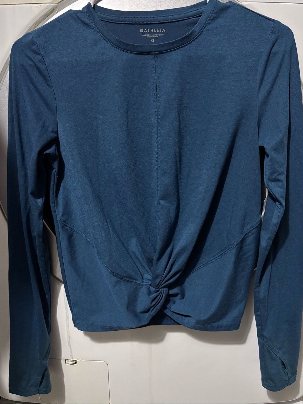 Athleta Long-Sleeve Twist-Knot Top in Deep Teal Blue
